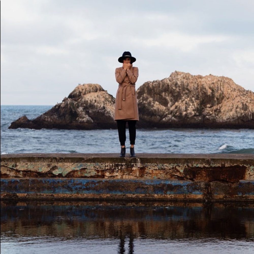 Ted Baker beige long belted wrap coat (XS).